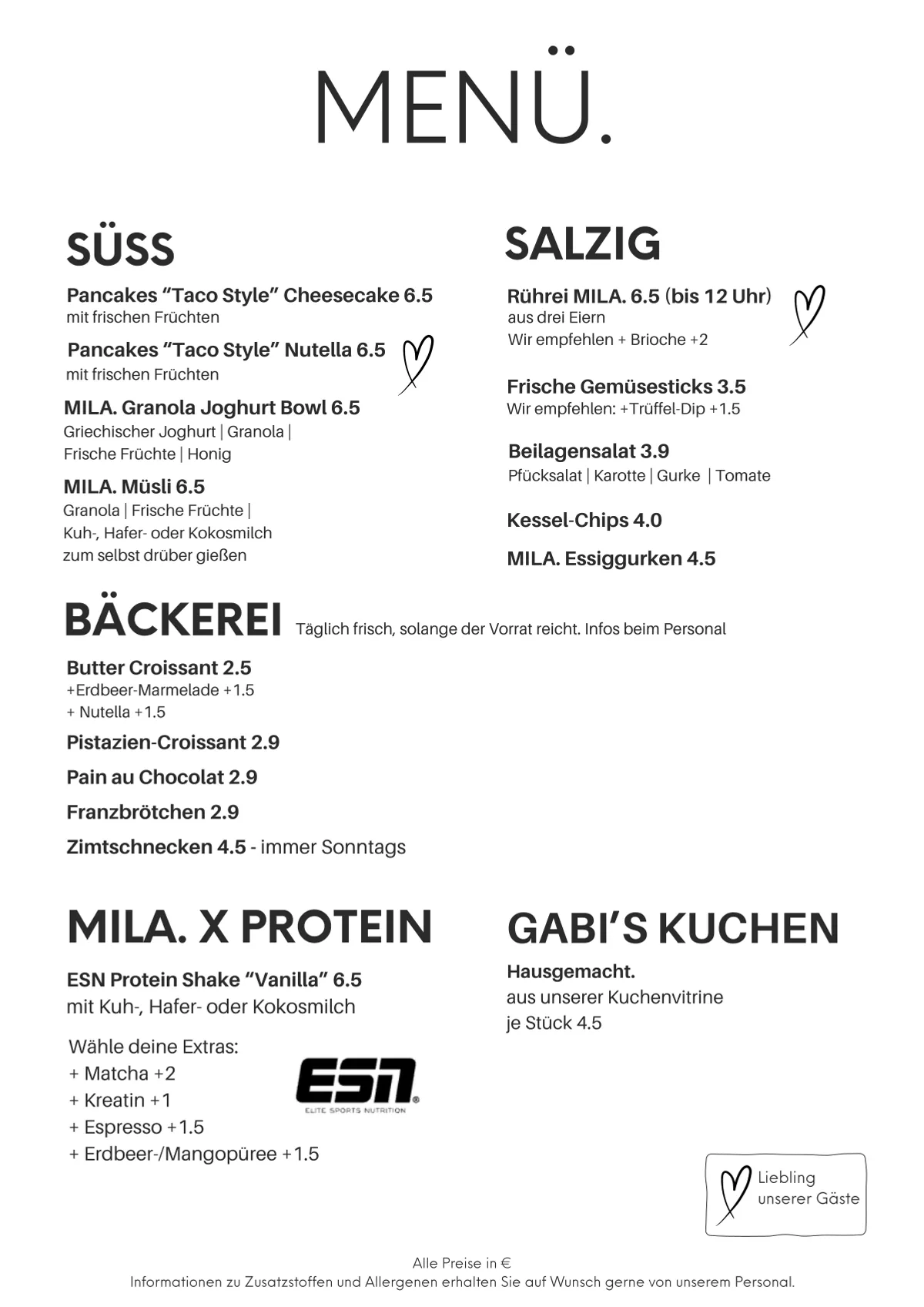 MILA. Menü, Seite 3