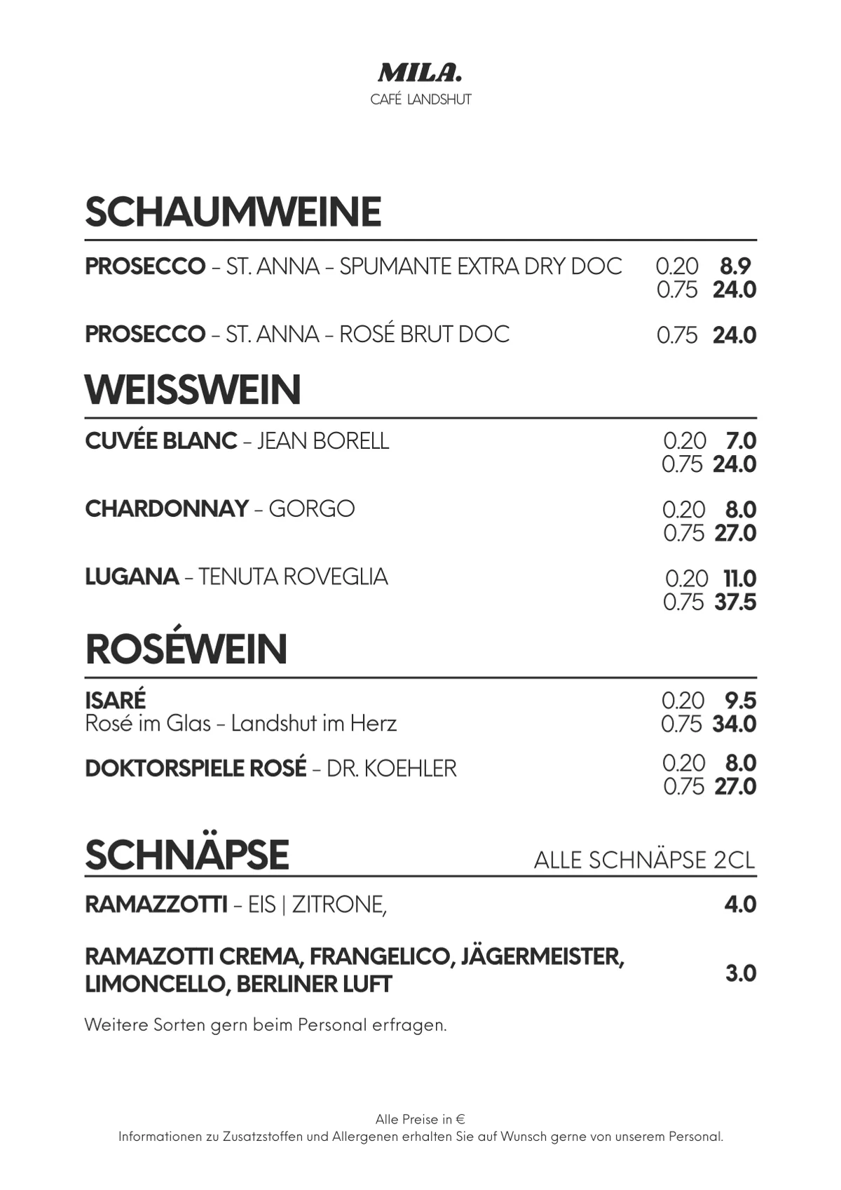 MILA. Menü, Seite 8